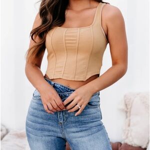 Le Lis Small Taupe Ribbed Top